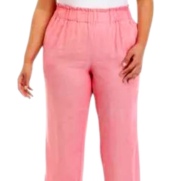 Jones New York Pants - JONES NEW YORK 2X Pink Plus Size Pull On Chambray Linen Capri Pants